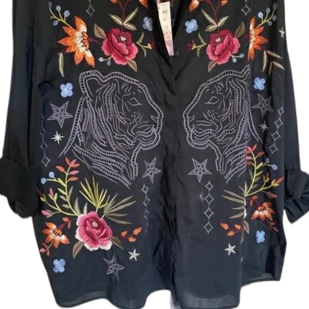 Johnny Was heavily embroidered omega shirt (oversized) NWT RARE - Picture 5 of 16
